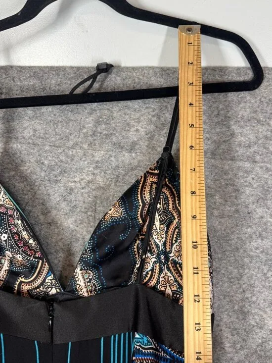 Y2K Vintage Silk Mini Dress Black Blue Paisley Halter Size P Boho Festival Chic - Picture 10 of 15